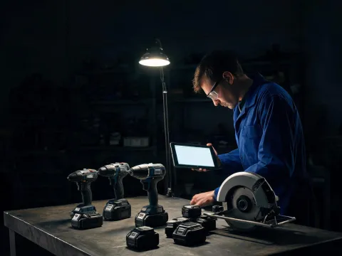 Service technician inspecting power tools