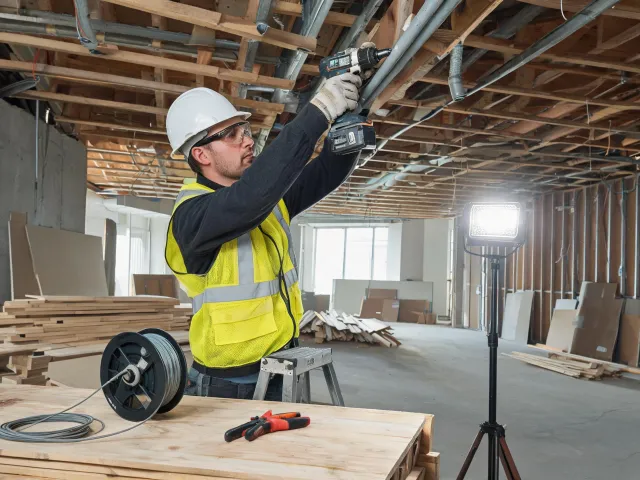 Electrical contractor installing conduit